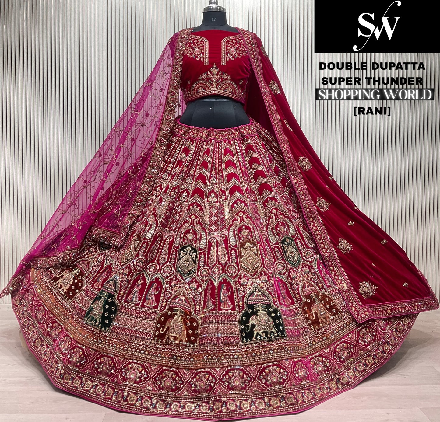 Attractive Rani pink Double duptta Bridal Lehenga
