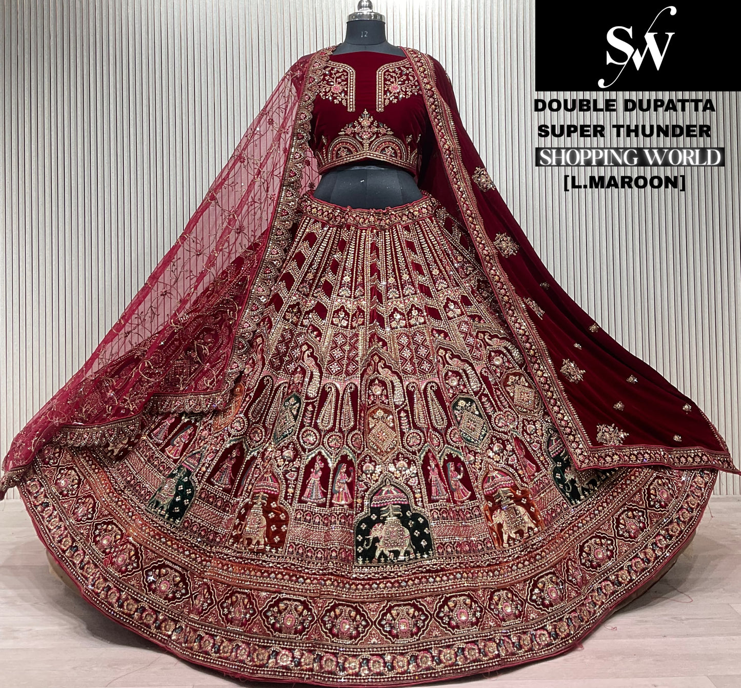 Attractive Rani pink Double duptta Bridal Lehenga