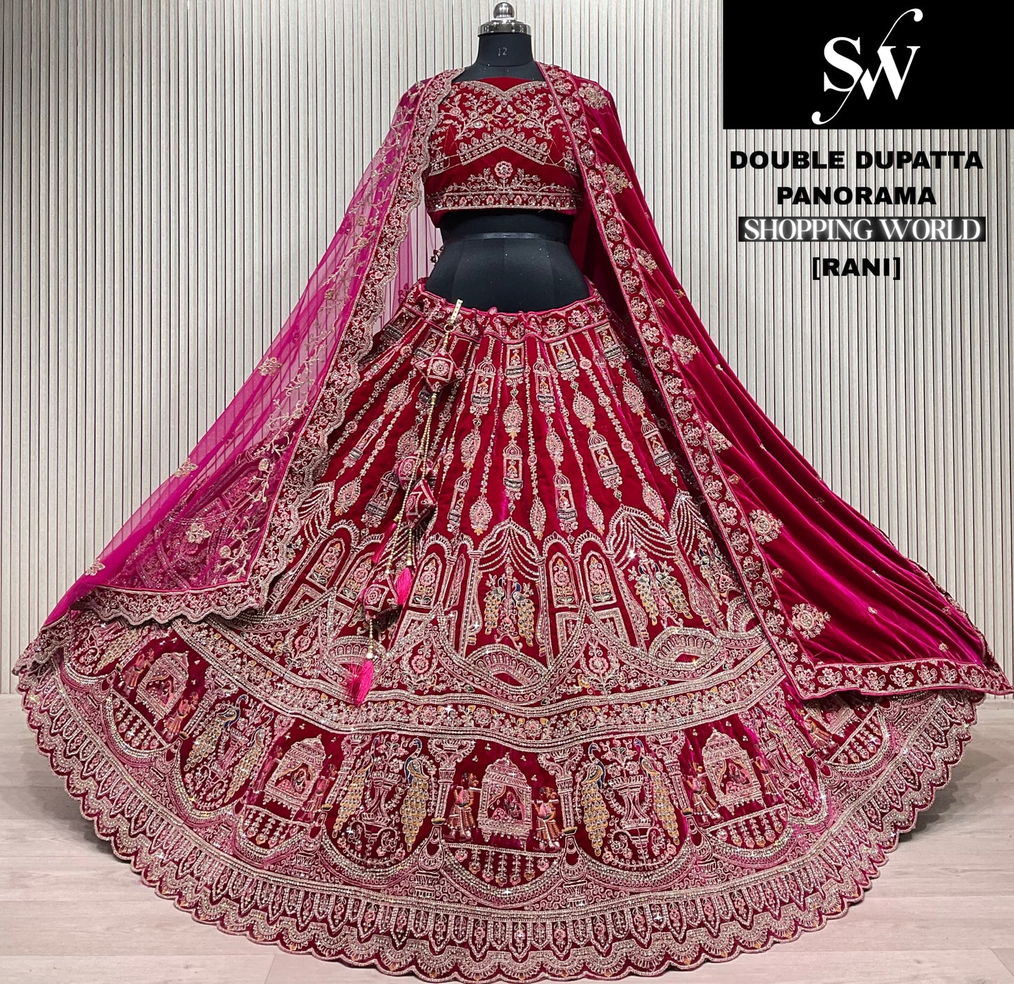 Elegant Dark maroon Double duptta Doli Barat Bridal Lehenga