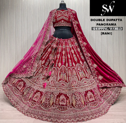 Elegant Dark maroon Double duptta Doli Barat Bridal Lehenga