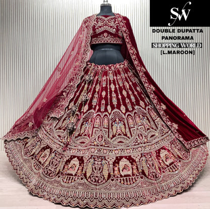 Elegant Dark maroon Double duptta Doli Barat Bridal Lehenga