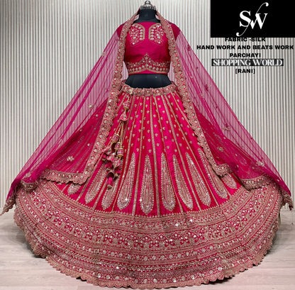 Embellished Rani pink Silk Bridal Lehenga