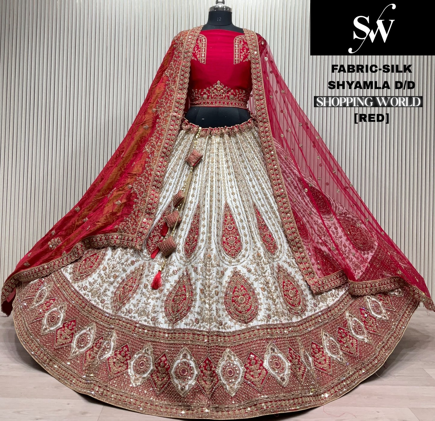 Stunning Red Double Duptta Silk Bridal Lehenga
