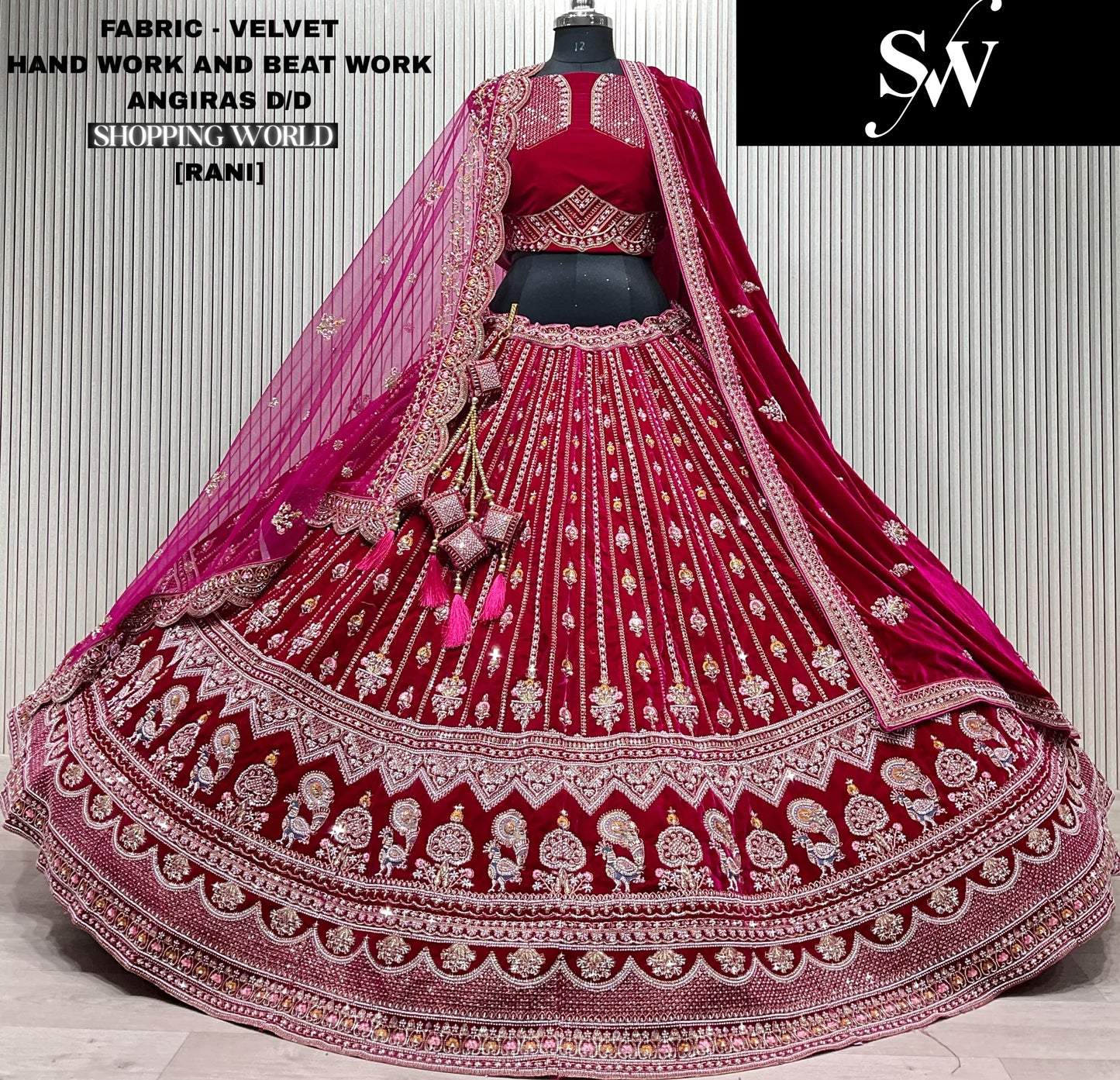 Pleasing Light maroon Velvet peacock Double Duptta Bridal Lehenga