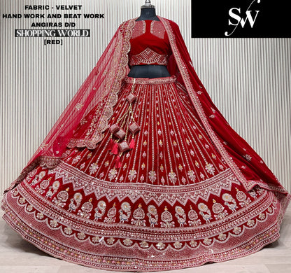 Pleasing Light maroon Velvet peacock Double Duptta Bridal Lehenga