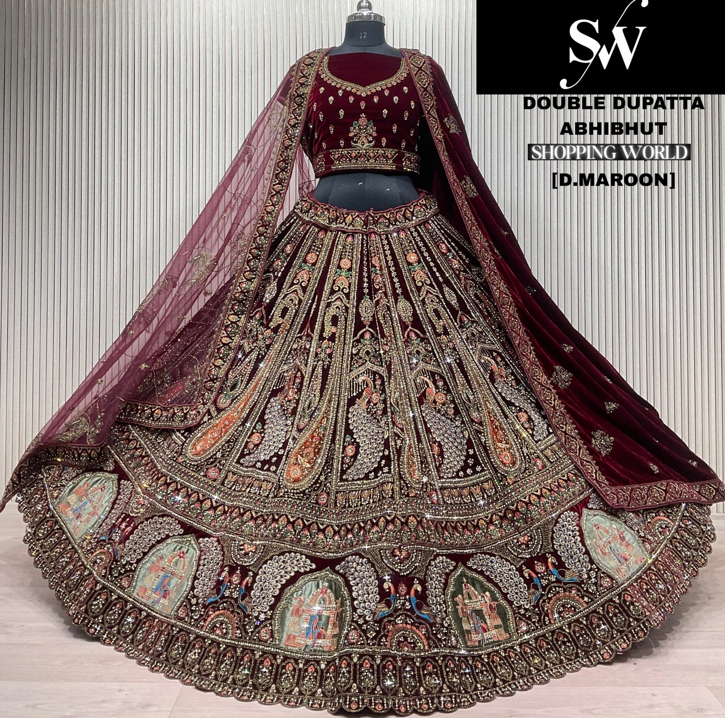 Fabulous Light maroon peacock Double Duptta Bridal Lehenga