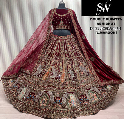 Fabulous Light maroon peacock Double Duptta Bridal Lehenga