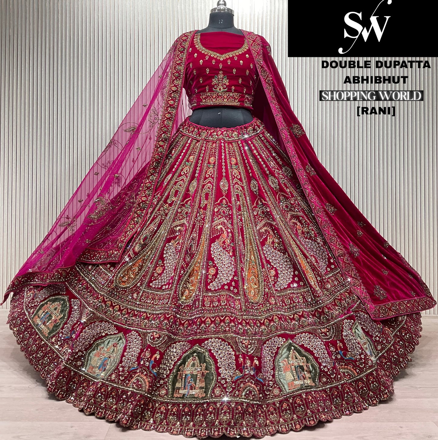 Fabulous Light maroon peacock Double Duptta Bridal Lehenga