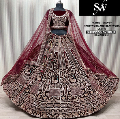 Tremendous light maroon peacock Bridal Lehenga