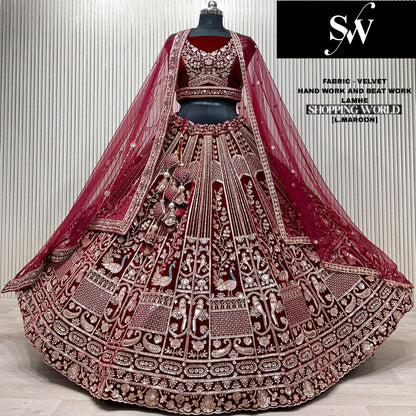 Tremendous light maroon peacock Bridal Lehenga