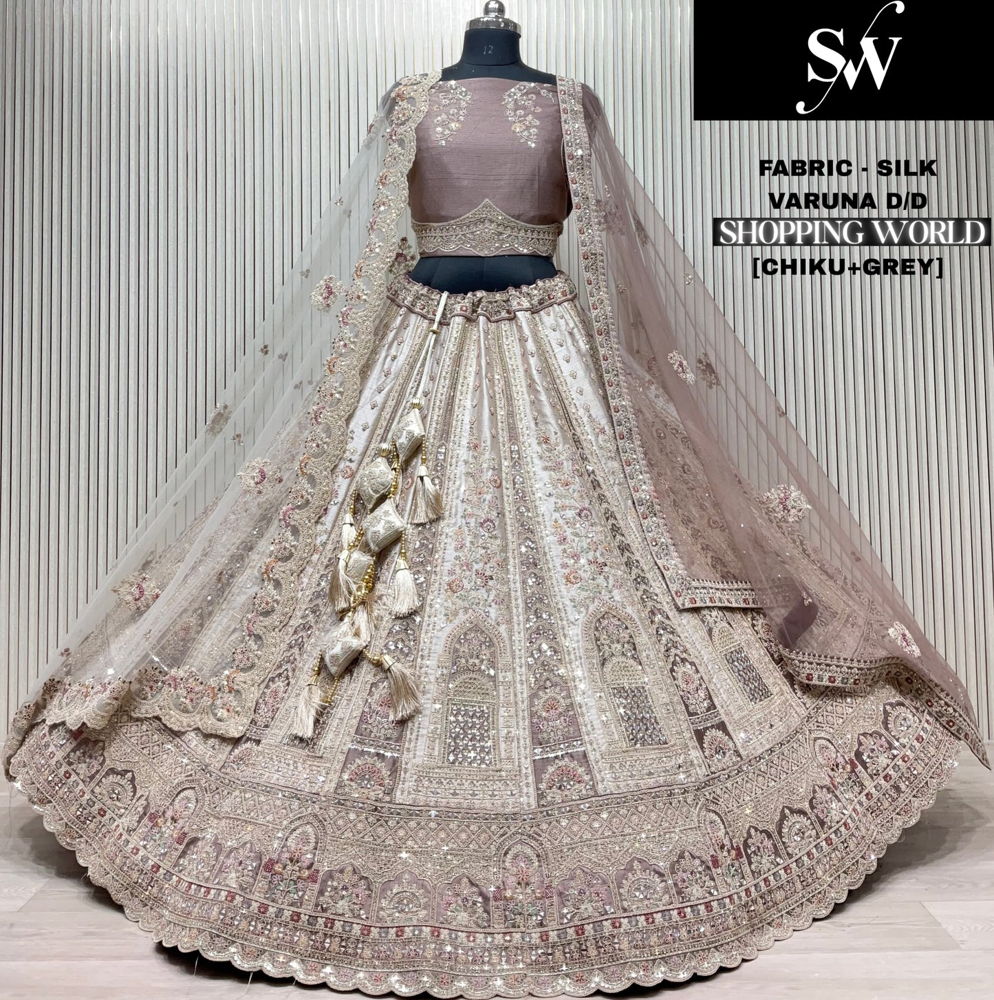 Designer Lavender Silk peacock Double Duptta Bridal Lehenga