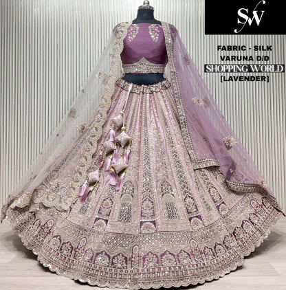 Designer Lavender Silk peacock Double Duptta Bridal Lehenga