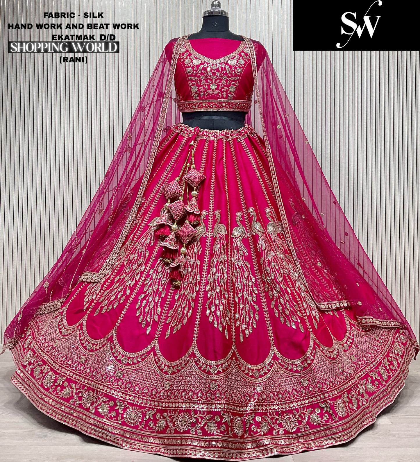 Fantastic red Silk peacock Double Duptta Bridal Lehenga
