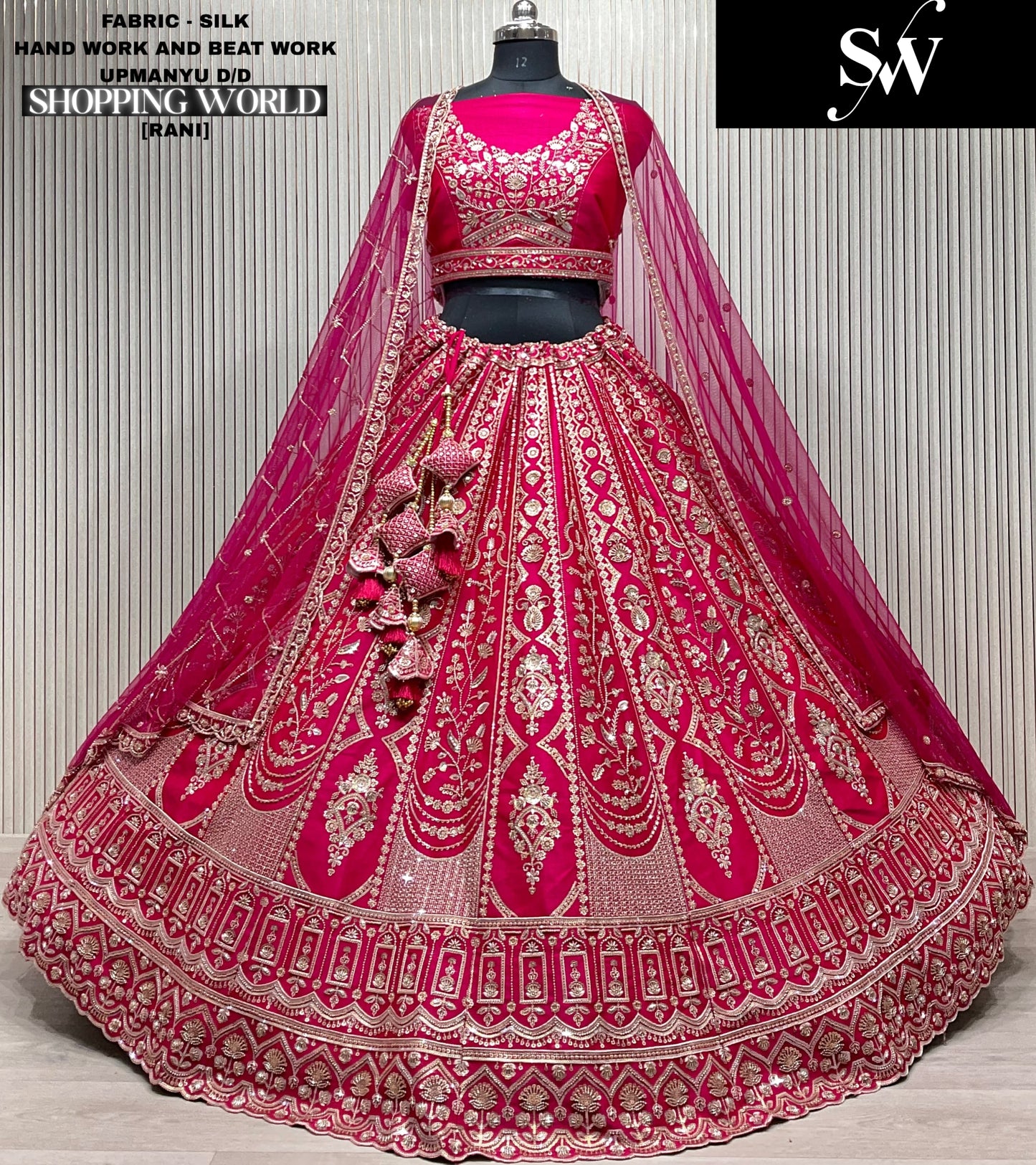 Elegant Rani pink Silk Double Duptta Bridal Lehenga