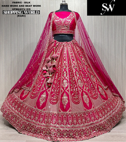 Elegant Rani pink Silk Double Duptta Bridal Lehenga
