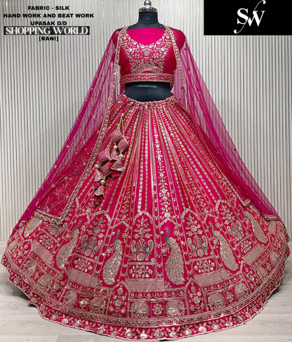 Pleasing red Silk peacock Double Duptta Bridal Lehenga