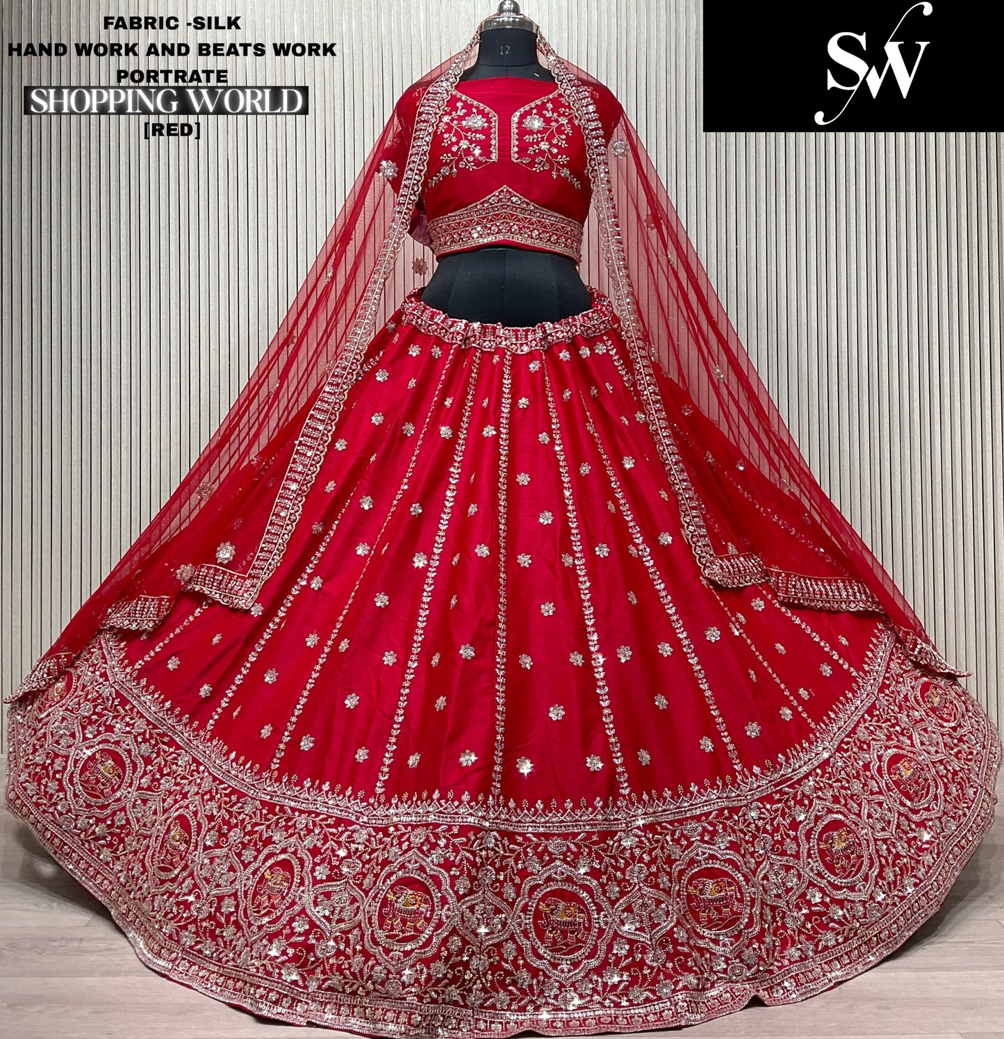 Good looking Red Silk Double Duptta Bridal Lehenga