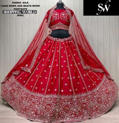 Good looking Red Silk Double Duptta Bridal Lehenga