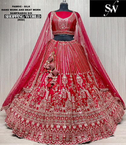 Something different red Silk peacock Double Duptta Bridal Lehenga