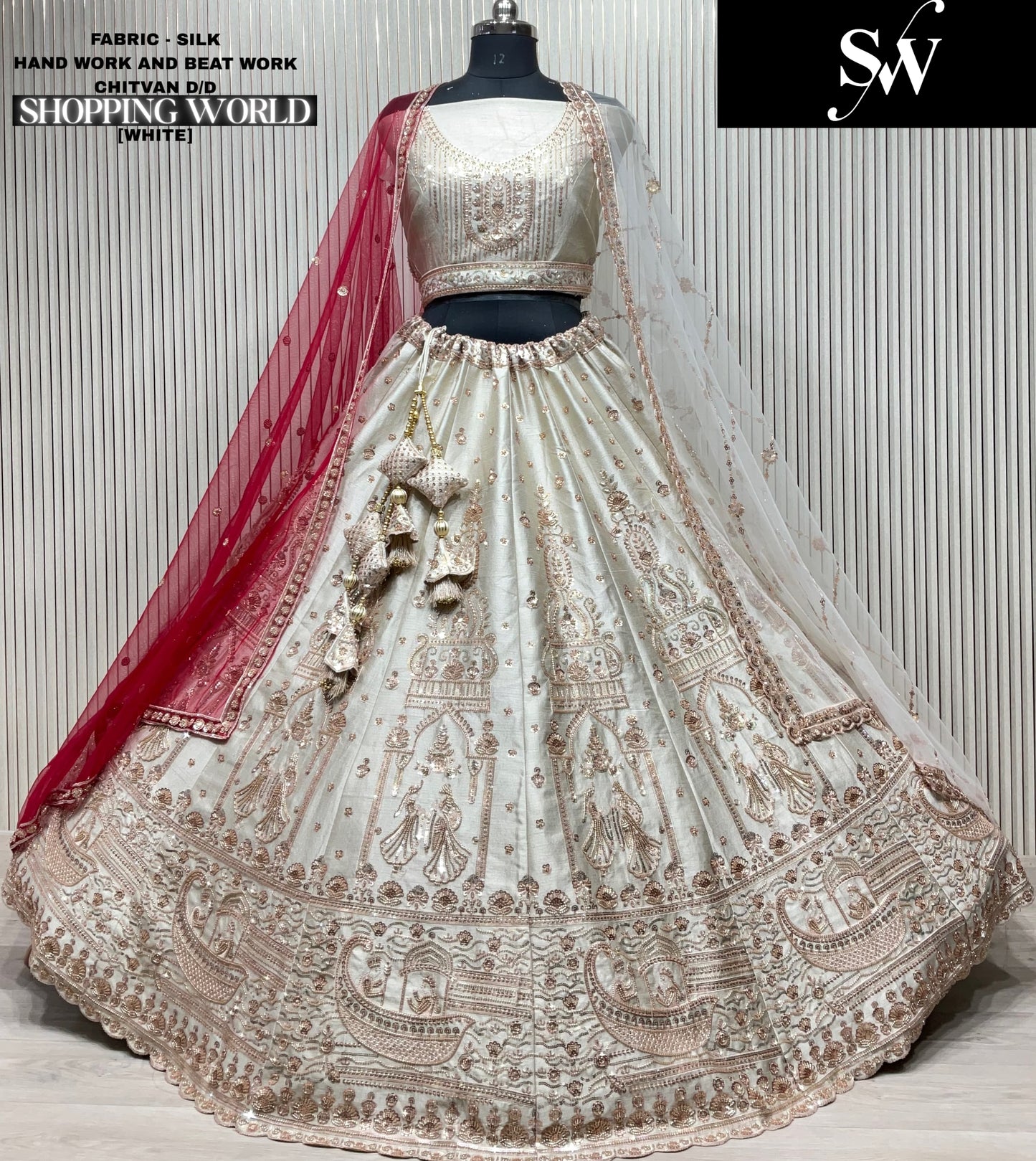 Majestic White Silk Double Duptta Bridal Lehenga