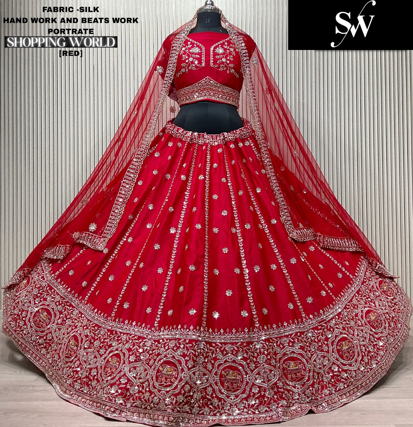 Good looking Red Silk Double Duptta Bridal Lehenga