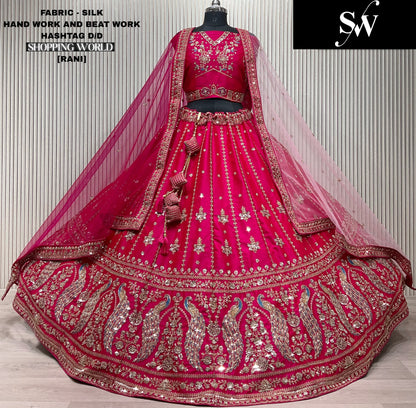 Amazing red peacock Silk Double Duptta Bridal Lehenga