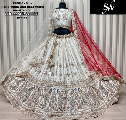 Amazing red peacock Silk Double Duptta Bridal Lehenga