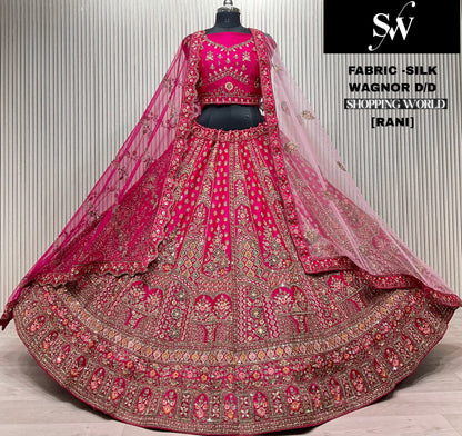 Something different Red Double Duptta Silk Bridal Lehenga