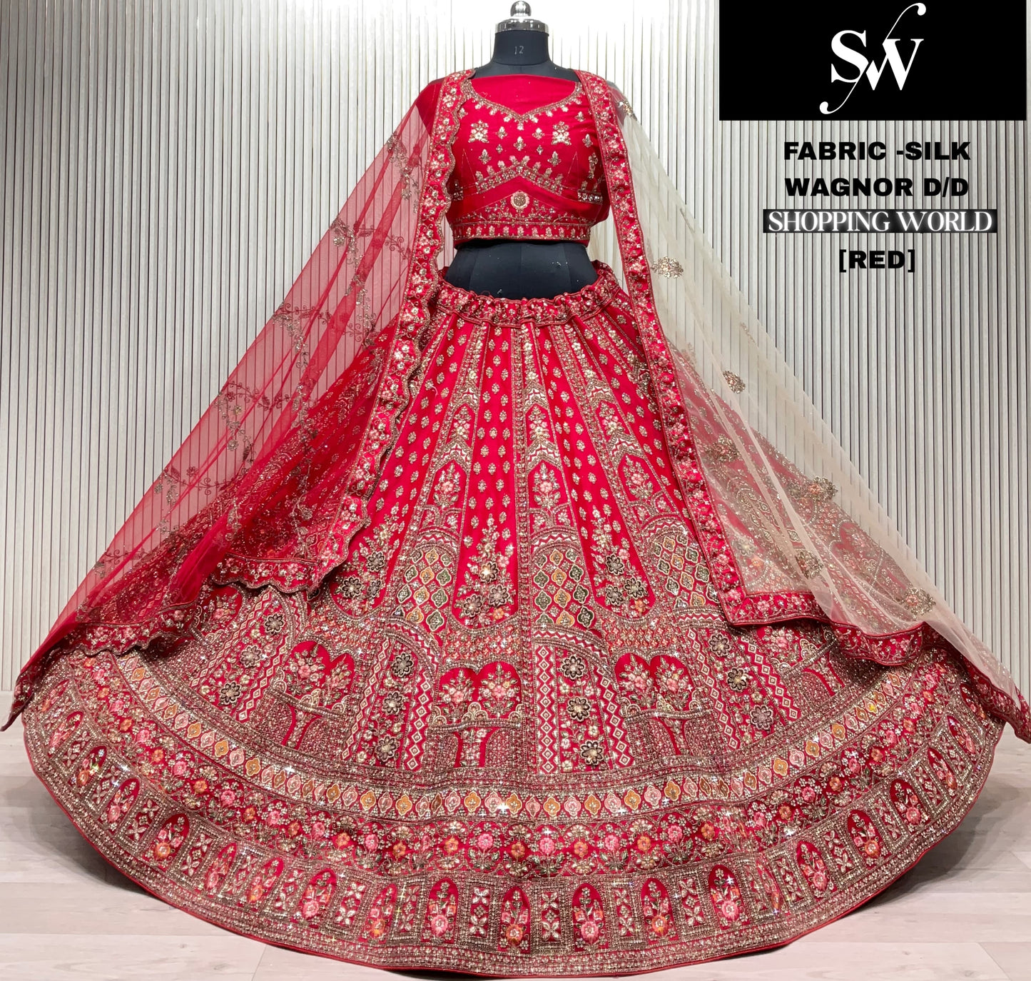 Something different Red Double Duptta Silk Bridal Lehenga