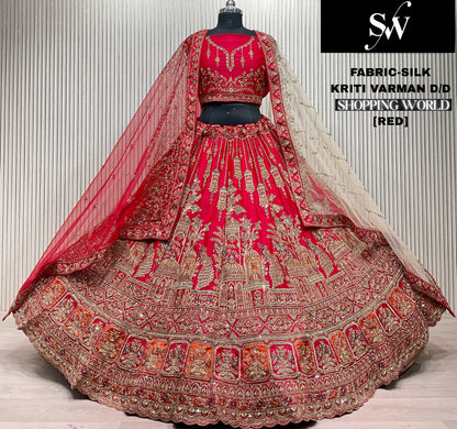 Eye catching Rust orange peacock Silk Bridal Lehenga