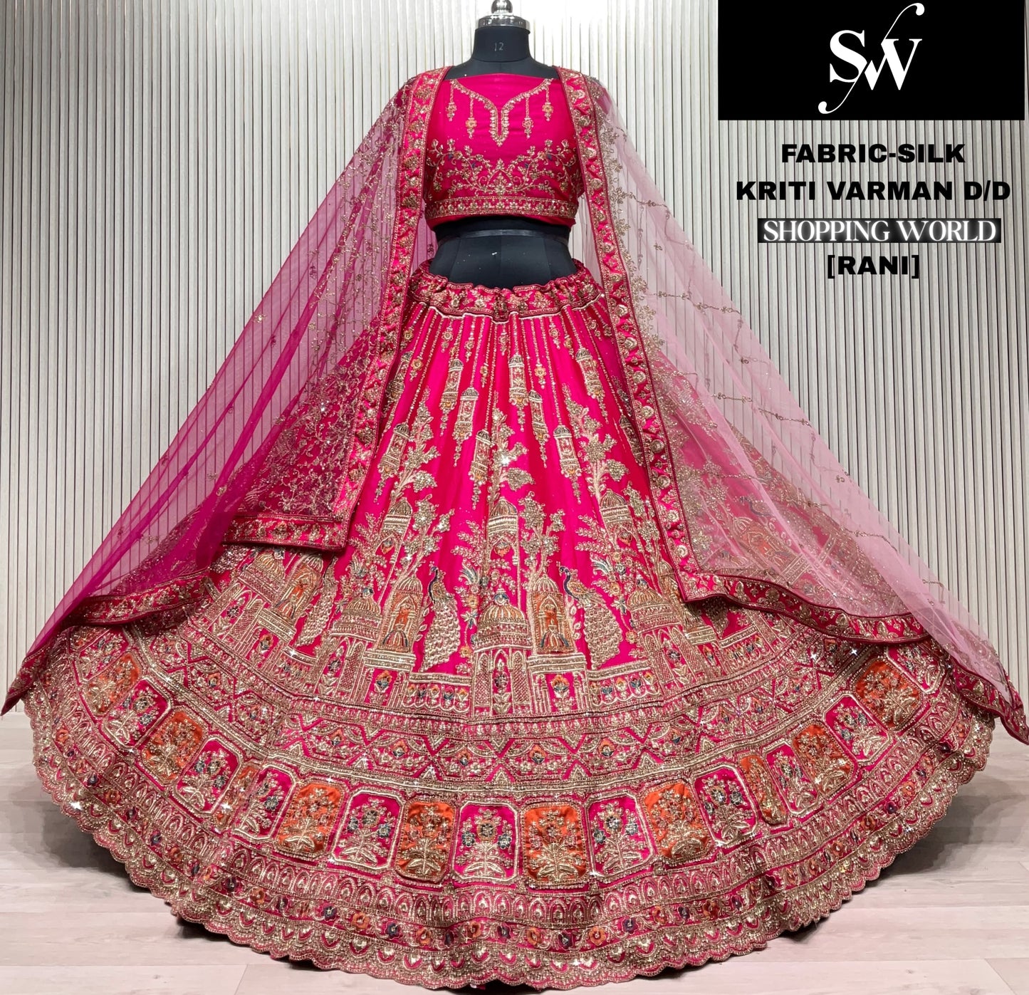 Eye catching Rust orange peacock Silk Bridal Lehenga