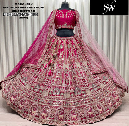 Fabulous Red Silk peacock Bridal Lehenga