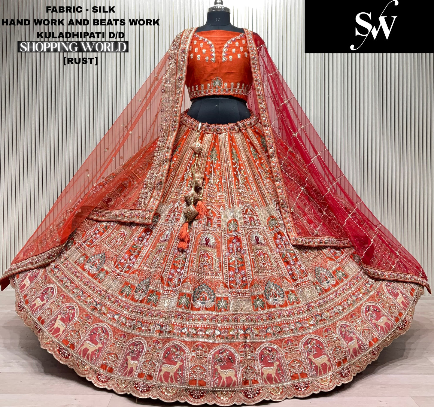 Fabulous Red Silk peacock Bridal Lehenga