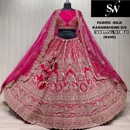 Pretty Rani pink Silk peacock Bridal Lehenga