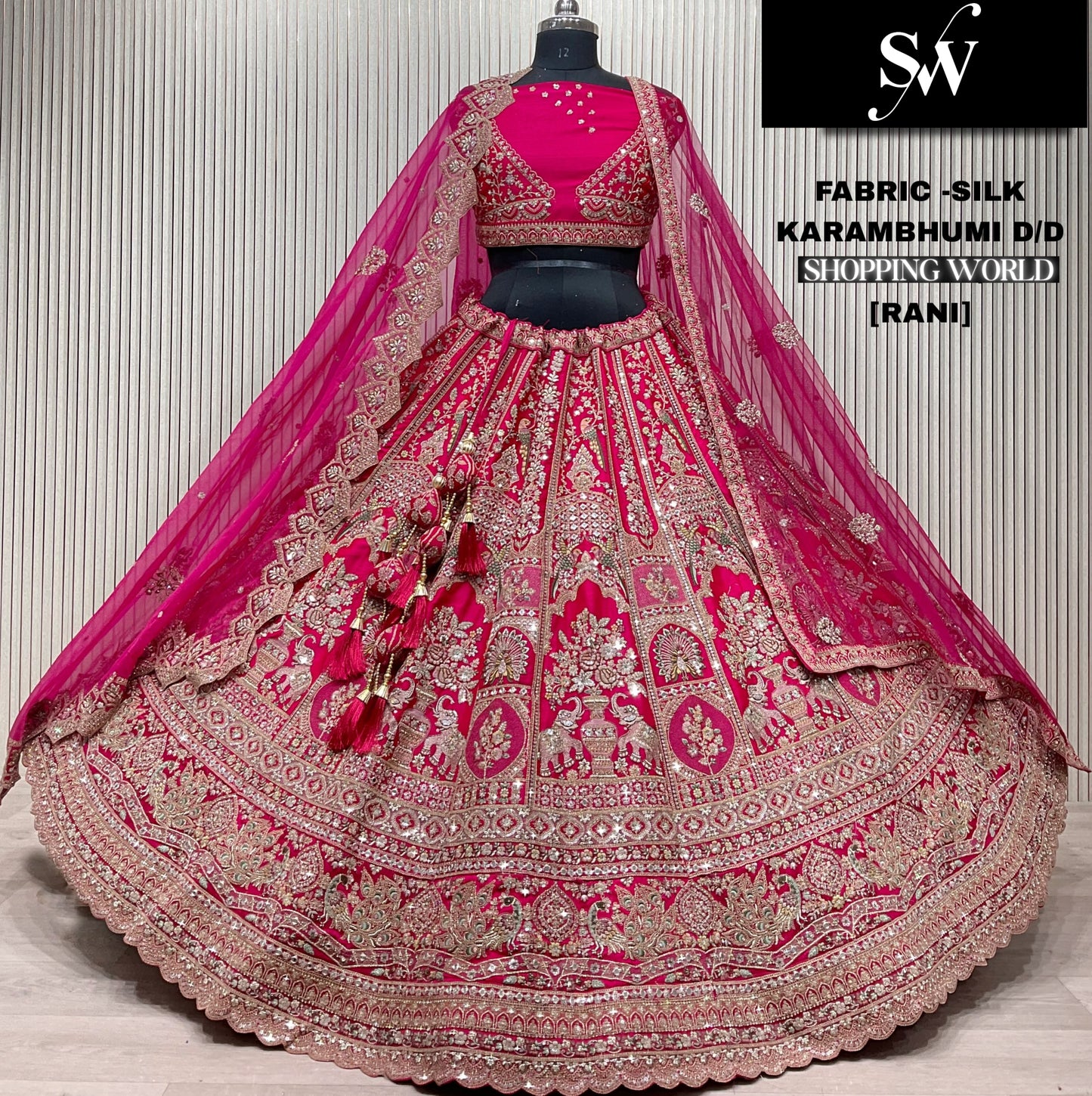 Pretty Rani pink Silk peacock Bridal Lehenga