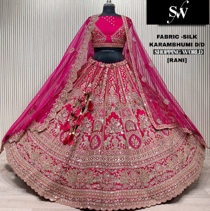 Pretty Rani pink Silk peacock Bridal Lehenga