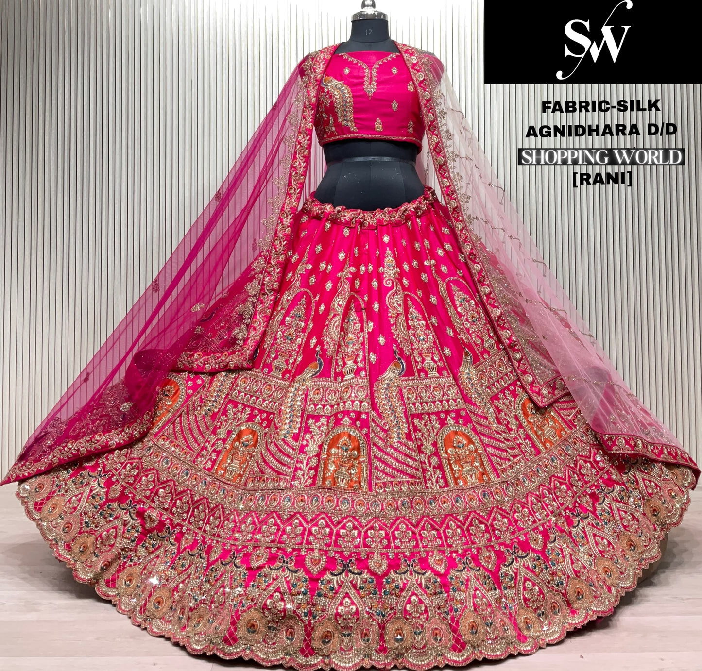 Glamorous red Silk peacock Bridal Lehenga