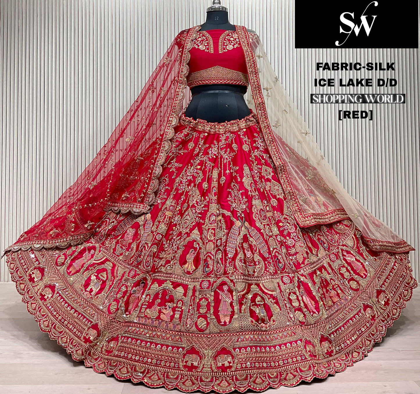 Stunning red Silk peacock Bridal Lehenga