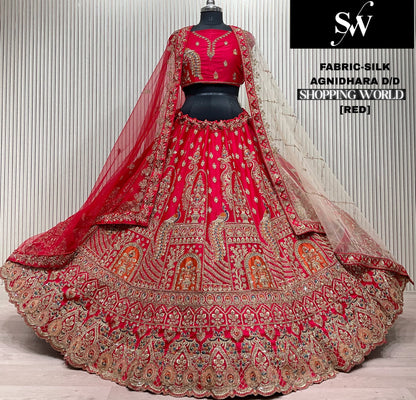 Glamorous red Silk peacock Bridal Lehenga