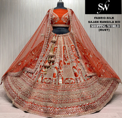 Engaging red Silk peacock Bridal Lehenga