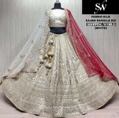 Engaging red Silk peacock Bridal Lehenga