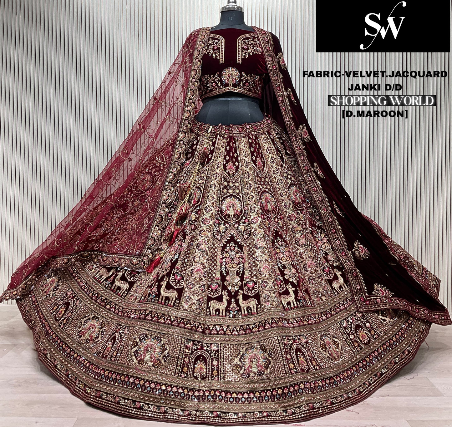 Lavishing Rani pink Double Duptta Velvet jacquard Bridal Lehenga