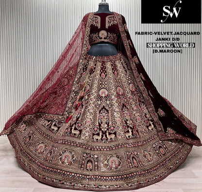 Lavishing Rani pink Double Duptta Velvet jacquard Bridal Lehenga