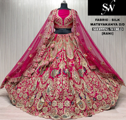 Gorgeous red peacock Double Dupatta Silk Bridal Lehenga