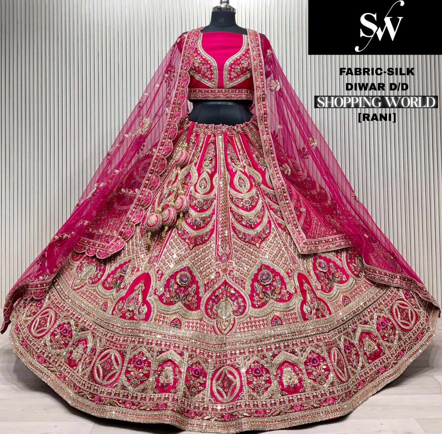 Fabulous Rani pink Double Dupatta Silk Bridal Lehenga