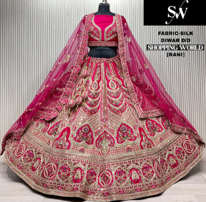 Fabulous Rani pink Double Dupatta Silk Bridal Lehenga