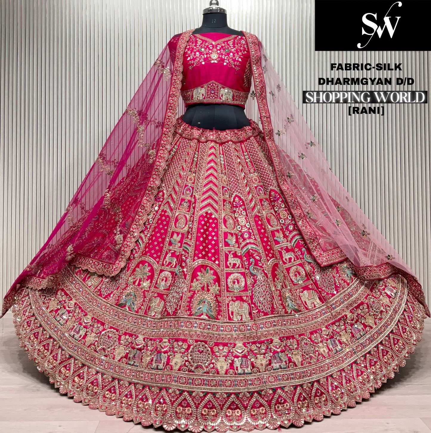 Pleasing red Silk peacock Lehenga