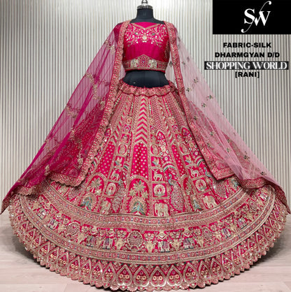 Pleasing red Silk peacock Lehenga