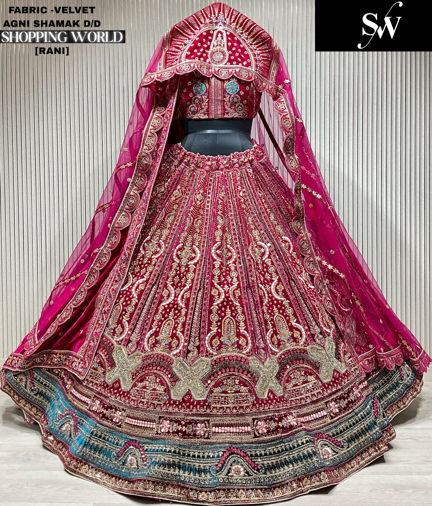 Gorgeous Rani pink tail dupatta Velvet Lehenga