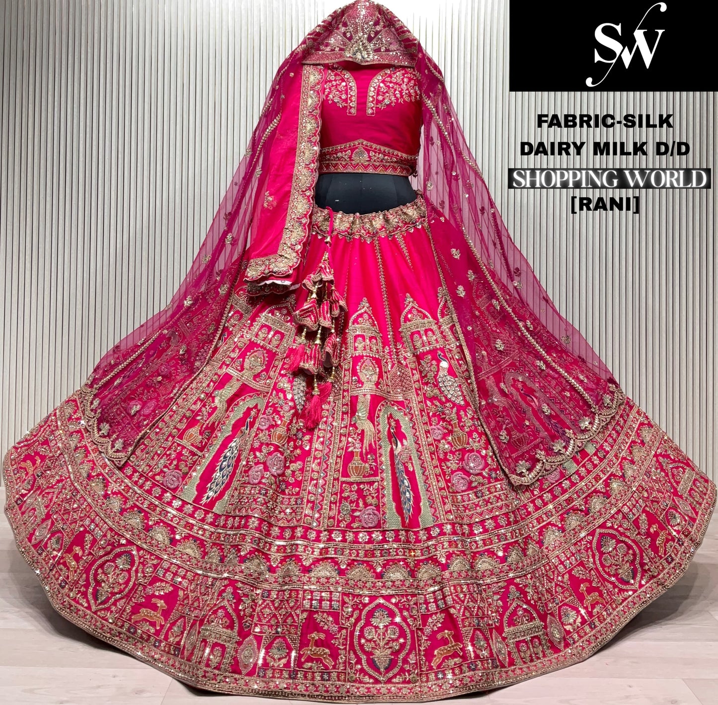 Glamorous Rani pink tail dupatta Silk Lehenga